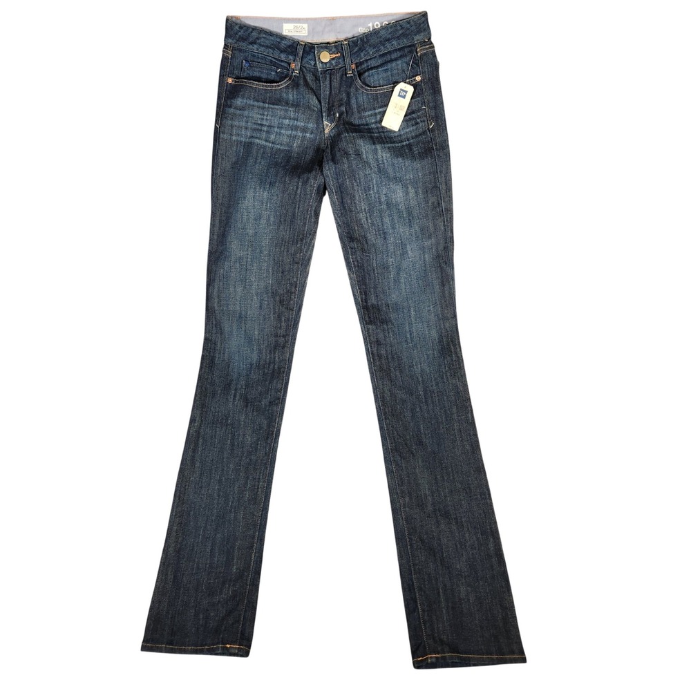 Gap Real Straight Jeans Womens 26/2XL Dark Wash NEW 1969 Extra Long Denim